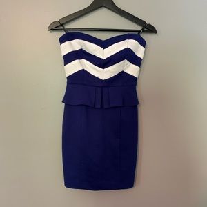 Blue and white chevron peplum mini dress